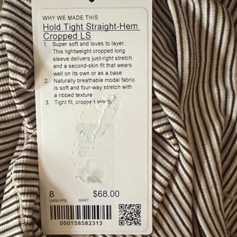 LULULEMON Hold Tight Straight-Hem Cropped Long Sleeve, Size 8/Medium. NWT. - Picture 8 of 8